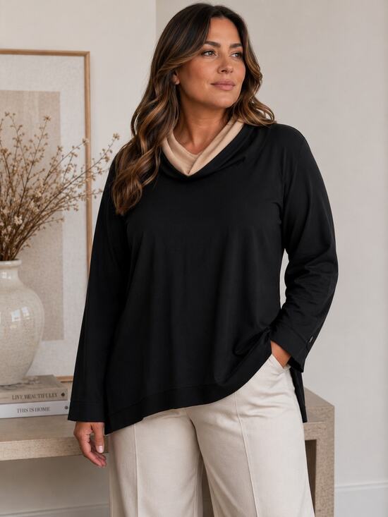MaxMara Sweaters - Max Mara Large Cowl Neck Sweater Black Tan Maglia Knitted Silk Cashmere